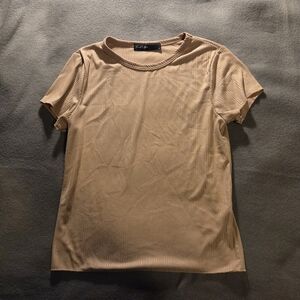 Tan Ribbed Short Sleeve Crop Top